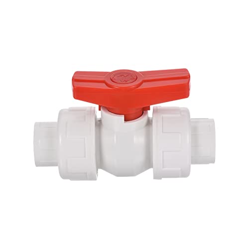 20mm ID Double Union Ball Valve, 1 Pack PVC Socket Type Shut-Off Valve Switch voor Water Flow Control, Wit 3