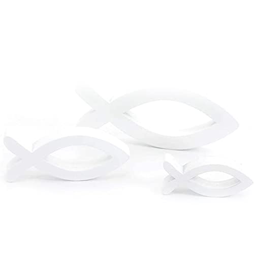 18 stuks houten vis, decoratie, doop, decoratie, grote vis in wit, blauw, voor doop, communie en vorming (witte max)) 3