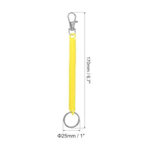 Intrekbare Spring Spool Key Chain 5 stukken Anti-Loss Sleutelhanger houder koord met metalen lobster sluiting sleutelhanger 17 cm voor sleutels, portemonnee, geel, geel, 12 cm
