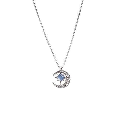 Eomsky Moonstone ketting, Moon Star ketting, dames 925 sterling zilver met blauw / roze, maan hanger, ketting, sieraden voor vrouwen en meisjes, sterling zilver, maansteen