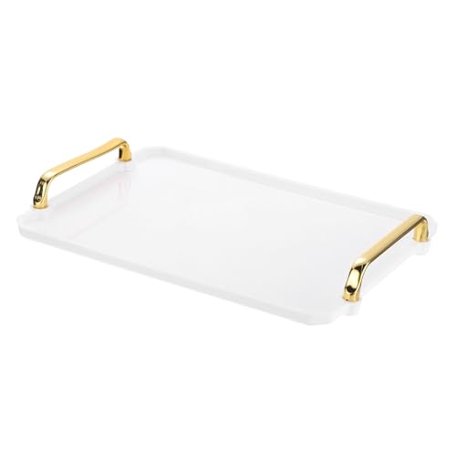 30x20cm Plastic tray met gouden handgrepen, herbruikbare tray Rechthoekige feestschotels voor dessert, koffietafel, woonkamer keuken countertop, wit