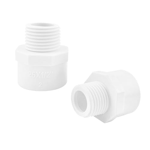 2 stuks PVC Pipe Fittings, 25mm x 1/2 inch Man Thread Pipe Fittings Adapter Connector, voor PVC Hookah Accessoires (Slip to Male Thread)