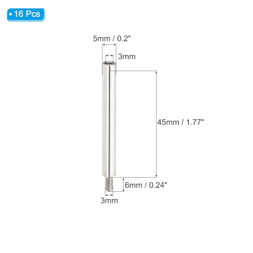 M3*45+6mm Ronde Spacers Schroeven Extension Pins 16 st Roestvrij staal Threaded Sleeves Spacer Bolts Schroeven Vervanging voor het binden Scrapbook Foto Album Ambachten