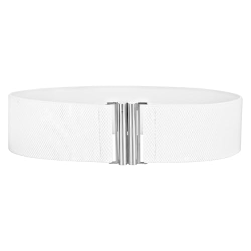 Brede elastische riem voor vrouwen, Stretch Waist Belt Dames jurk Buckle Belt Vintage Cinch verstelbare tailleband, zwart + zilveren knoop, One Size, zwart + zilveren knoop, One Size