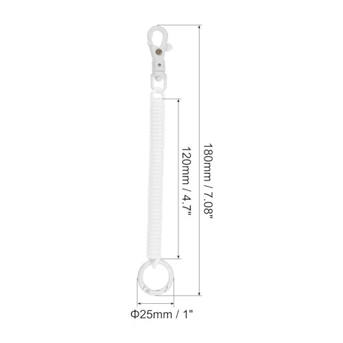 Retractable Coil Spring Keychain, 3 stuks, Anti-Lose met kunststof karabijnhaak voor sleutels en portemonnee, wit, wit