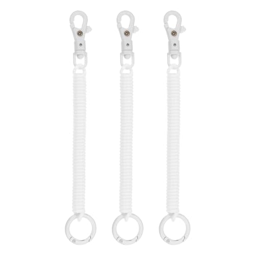 Retractable Coil Spring Keychain, 3 stuks, Anti-Lose met kunststof karabijnhaak voor sleutels en portemonnee, wit, wit