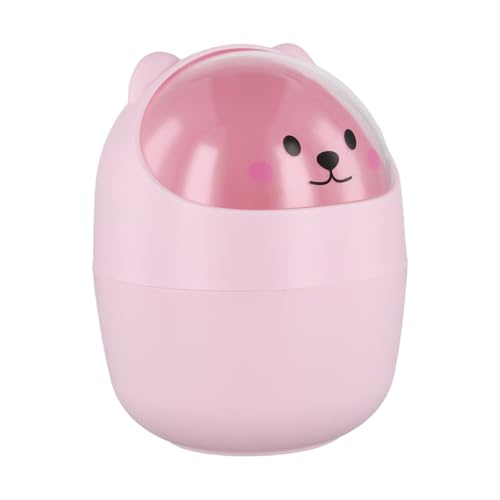 Bureaumand, Mini Light afvalbak, Draagbare kleine plastic tafelmand met deksel, verwijderbare penhouder, schattig (Roze)