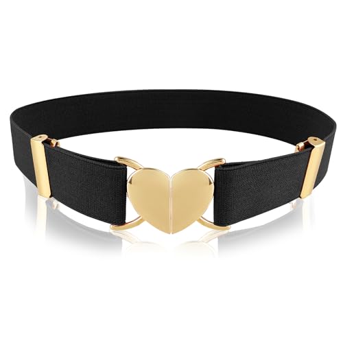 Hart elastische taillebanden voor meisjes, verstelbaar geweven stretch riem Fashion Metal hart gesp tailleband voor vrouwen