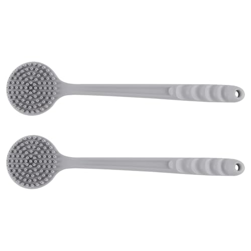 siliconen badborstel met lange handgreep voor exfoliëren in de douche en rugreiniging met antislip grip