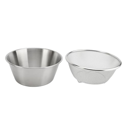 304 Stainless Steel Colander, 16cm Kleine Strainer met Mixing Bowl Draagbare Keuken Wasbak Stainner voor het wassen van bessen Rijst Fruit Groenten Kleine granen