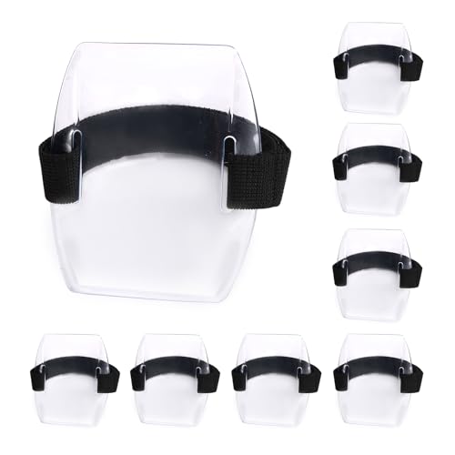 8 st Arm Badge Houders, Universele en Waterdichte Arm ID-kaarthouder met zwarte verstelbare elastische Band Ski Pass Armband Badge Sterke Adhesie voor Office Personeel Studenten(Transparant)