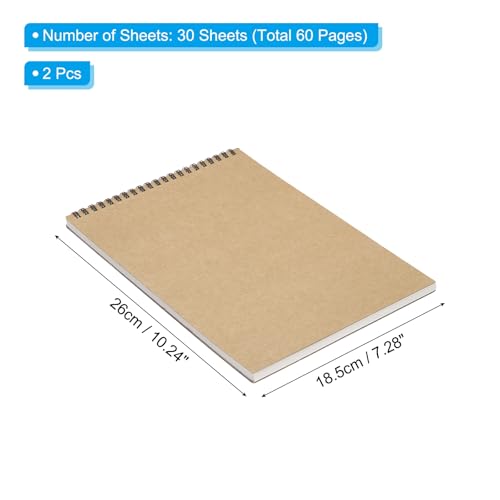 10 x 7 inch 120GSM Top Spiral Bound Sketchbook, 60 Pagina's 30 Vellen 2Sc Retro Spiraal Sketchbook Notitieboek voor Artiest Tekening Schrijven