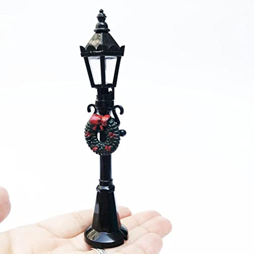 2Stuks Miniatuur Kerststraat Lamp, Garden Lamp Post, Park Bank Seat Mini Street Light Model, Dollhouse Xmas Village Pathway Fairy Garden Accessoires, Zwart, S 5