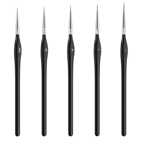 5 Piece Fine Paint Penseel Set, 5 maten Micro Detail Paint Penseel Acryl Penseel Artist Penseel Set Verf op aantal penseel voor Nagel Art Aquarel Olieverf Lijn Schilderen (5 maten)