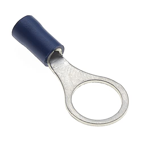 Ring Crimp Terminal - Pack of 100, Blue, 10mm, 30A, 16-14 AWG - Heat Shrink Ring Connectors, Tinned Copper Connectors, isolatie Ring Wire Terminals