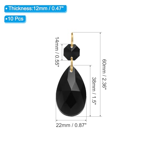 Teardrop Crystal Chandelier Hangers Kralen, 10st 60mm Lengte 38mm Kroonluchter Prims Onderdelen Ornamenten Opknoping Kralen voor DIY Kunst Ambachten Decoratie, Zwart