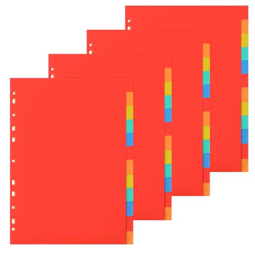 Set van 4 12-delige mappen, tabbladen, plastic, mappen, tabbladen, A4-formaat, 11 gaten, mappen, tabbladen, gekleurde mappen, tabbladen, tabbladen, A4-bandtabbladen voor mappen, mappen