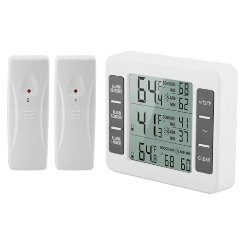 Koelthermometer Draadloze digitale akoestische koelkoelkast thermometer met 2 sensoren Min/Max Display