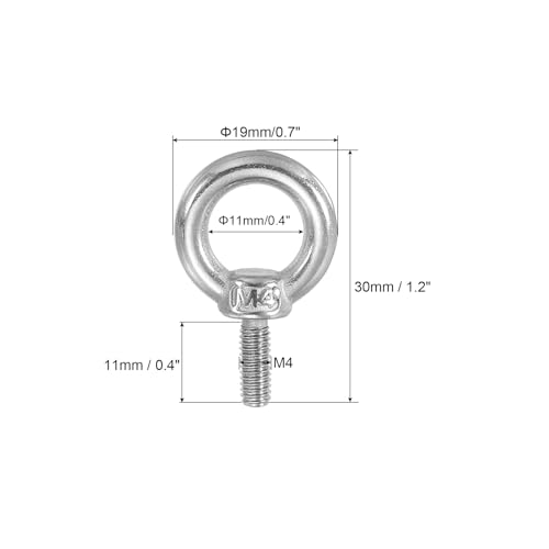 Ringoogschroeven, M4 x 11 mannelijke draad Roestvrij staal 304 met Seal Hex Nut Flat Washers voor het ophangen van draad touw ketting, 4 sets