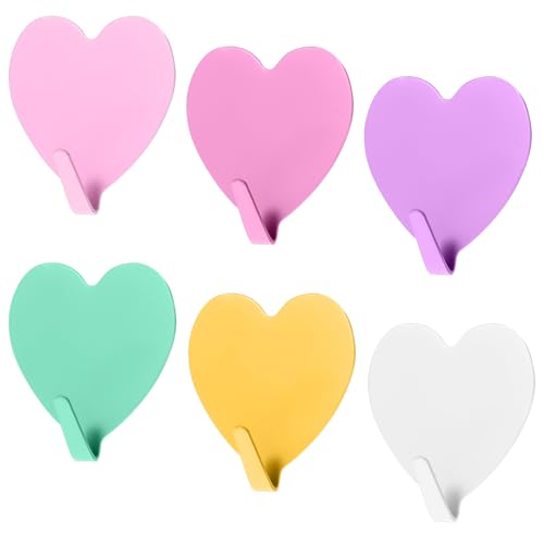 6PCS Zelfklevende haken Hartvorm Schattige verwijderbare wandhaak Roestvrij staal Geen schade Sticky Hook voor opknoping, Kids Room Funky haken voor Wall Handdoek Rugzak Zelfklevende jas
