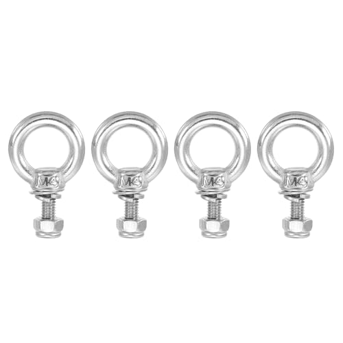 Ringoogschroeven, M4 x 11 mannelijke draad Roestvrij staal 304 met Seal Hex Nut Flat Washers voor het ophangen van draad touw ketting, 4 sets