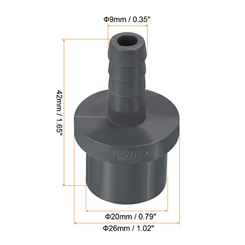 UPVC Reducer Pipe Fitting 20x9mm, 8 Pack Straight Coupling Adapter Connector, Grey