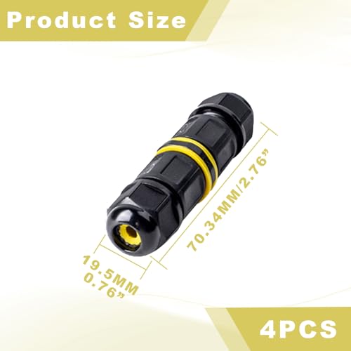 Kabelconnectoren Waterdicht 3 Pin 4 Pieces IP68 Waterdichte kabelconnectoren Grondkabelconnector, Waterdicht voor diameter 5-9 mm Kabeldiameter, Grondkabelconnector, AansluitingsSocket voor Tuin