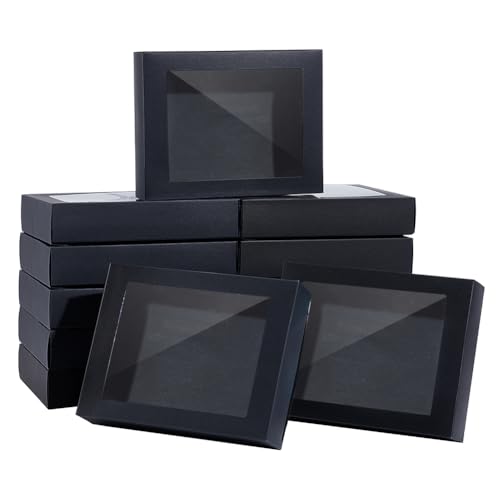 24 stuks zwarte geschenkdoos, vouwen papieren dozen Cookie dozen Bakkerij dozen Kraft dozen Behandel dozen met venster voor partij favor Treats Bakkerij en sieraden verpakking, 17.5x13.5x3.5