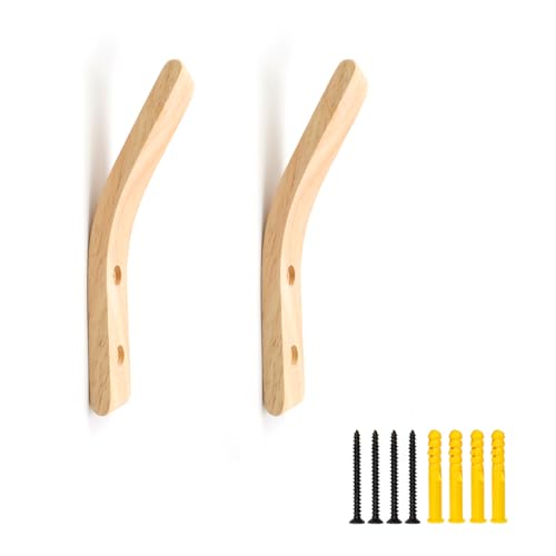 Houten kleren haken 2 stukken muur haken garderobe muur haken hout met schroeven en uitbreiding Buis kleren haken garderobe voor slaapkamer, woonkamer en kantoor