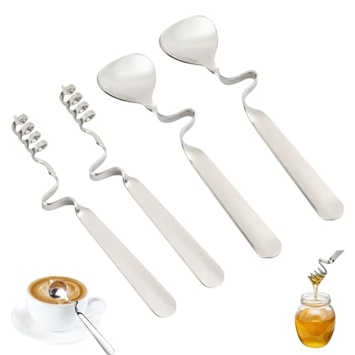 4 stuks Jam Lepels, Honing Jam Lepels, Hangen Jam Lepel, Honing Lepel met Spiraal, Koffie Lepels, Roestvrij stalen Latte Lepels voor Jam, Yoghurt, Honing