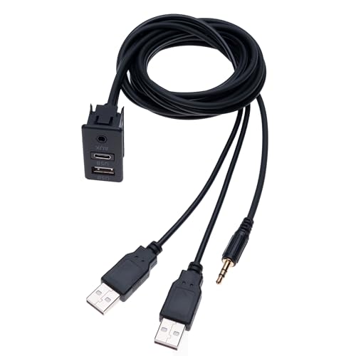 Auto Dashboard Flush Mount Type C USB AUX Aansluitpoort 1M Car Stereo Dubbele USB & AUX Plug Panel Uitbreiding Kabeladapter voor Auto Truck Boot Motorfiets Fiets Marine Voertuig Connector 1 Meter