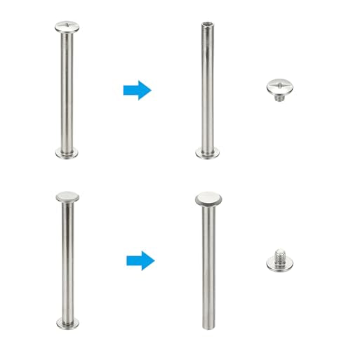 24 Sets Chicago Schroeven, 5x55mm(DxH) Chicago Schroeft Phillips Bindende Post Schroef Bolts Lederen Rivets 304 Roestvrij staal voor lederen riem Scrapbook Fotoalbums, Zilver 3