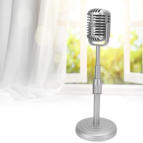 Vintage Microfoon Prop Model Simulatie Oude Mode Microfoon Model met Stable Base en Ondersteuning Rod Retro Style Microfoon Prop Set voor Photo Studio Fotografie(Zilver) 5