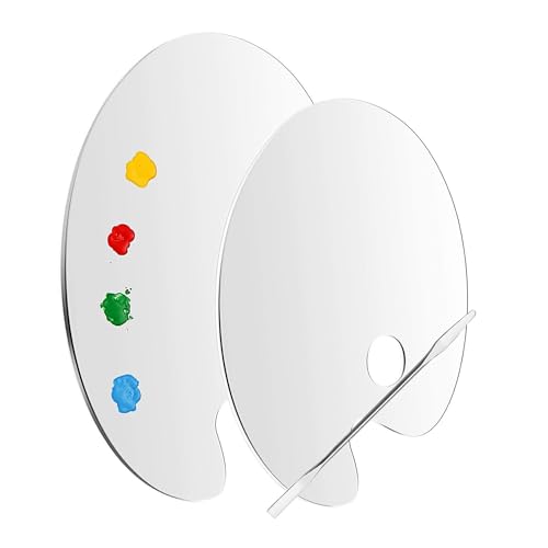 2 stuks helder acrylverf palet, verf mengen palet met roestvrij staal kleur mengen Rods Ovale kunstenaar schilderen palet met duim gat voor DIY kunst ambachtelijk schilderen