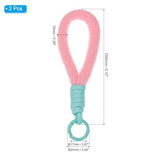 Macrame sleutelhanger polsband, 2 stuks Plush sleutelhanger armband leuke polsband sleutelhanger pols Lanyard sleutelhanger houder voor vrouwen sleutels mobiele telefoon