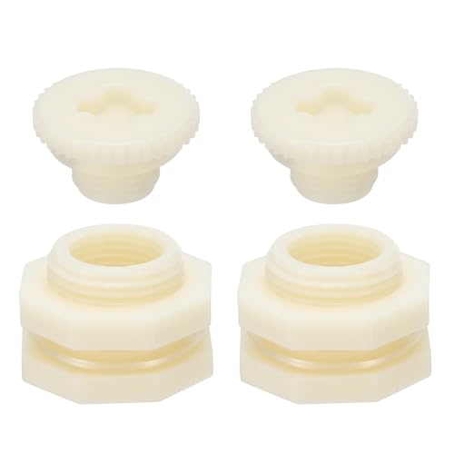 ABS Bulkhead Fitting G 1/2, 2 stuks Dubbele Threaded Bulkhead Water Tank Connector met PVC Seal Pakking voor regenemmer, wasbakken, aquaria, wit