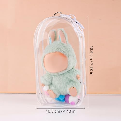 Beschermhoes voor poppen, 19,5x10,5cm Waterdicht Transparant Display Case PVC Materiaal beschermhoes met Pompoms Keychain Display Box voor Doll