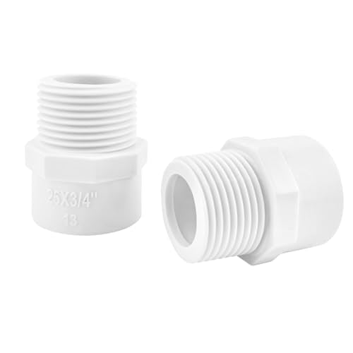 2 stuks PVC pijpfittingen, 25mm x 3/4 Inch Male Thread Connector Fittings, voor Aquarium, Tuinslangsystemen