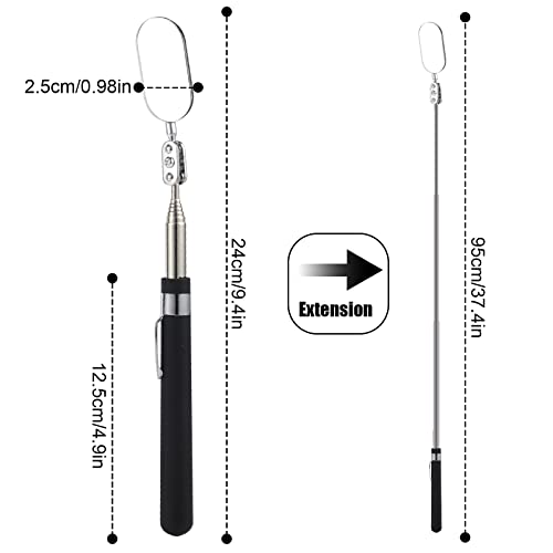Telescopische inspectie spiegel, Oval Telescopisch spiegelgereedschap met uitgebreide handgreep machine inspectie spiegels voor het controleren van de staat voertuig (handgreep van 24~95cm)