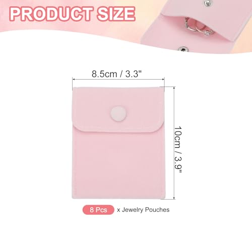 9x4 inch sieraden zakje, 8 stuks zachte fluwelen zakjes met drukknop draagbare opslag voor ringen ketting armband oorbellen horloge, licht roze
