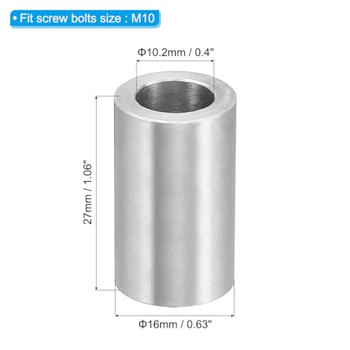 M10 Aluminium Spacers, 10Pcs Metaal Spacer Aluminium 10,2mm ID x 16mm OD x 27mm L Aluminium Spacer Schroef Standoff Ronde voor 3/8" M10 Schroefbout