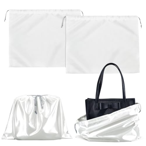 Verpakking van 4 stofzakken voor handtassen, 40 x 51 cm, Faux Silk Berging Bags, Drawstring Bags, Portable Travel Bags voor handtassen, schoenen, laarzen, wit, wit