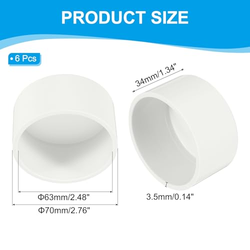2-1/2" PVC Pipe End Cap Fitting, 6 Pack Meubilair Kwaliteit Pipe Plug Adapter Socket Fittings voor de bouw PVC meubels DIY Tuin Plank Ondersteuning Structuur Opslag, Wit