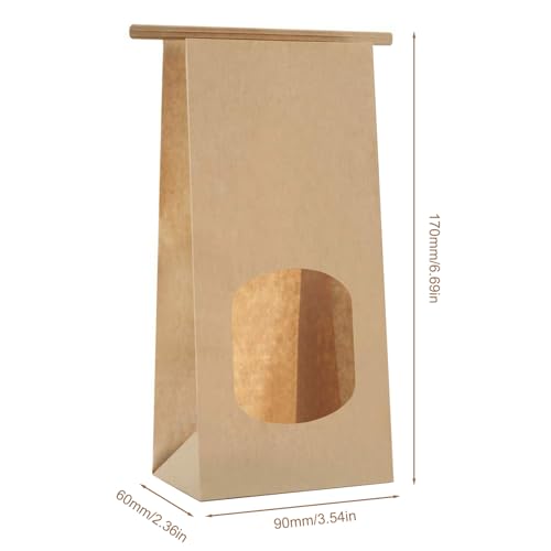 Verpakking van 25 Bruin Kraft papieren zakjes, 17 x 9 x 6 cm, Oliedichte voedsel- en snoepzakjes met transparant venster voor feestgeschenken, ambachten en snacks