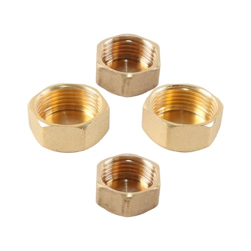 8 stuks 1/2" & 3/4" messing vrouwelijke afdekkaarten met ringen, zeshoekige binnendraad, lekvrije buiseindkoppingen voor loodgieterssystemen 4