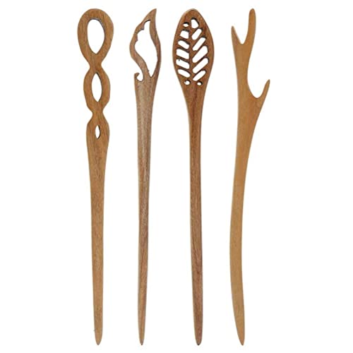 Hairstick Houten haarspeld Chinese Japanse haarstokken set Houten haarspelden Lange hoorn vork pin Haarklemmen voor broodjes Chignon houder Haar-accessoires - 4 stuks