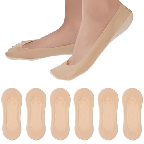 Pack van 6 dames enkelsokken, 39-42, enkelsokken en sneakersokken voor vrouwen, non-slipballerina sokken, onzichtbare ademende halve sokken, huidkleur, one size, huidskleur, one size
