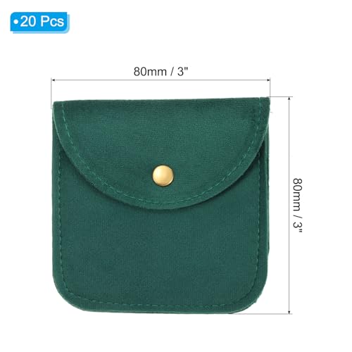 20 stuks sieraden zakje, 7 x 7,5 cm, zachte fluwelen zakjes met drukknop, draagbare opslag voor ringen ketting armband oorbel horloge donkergroen