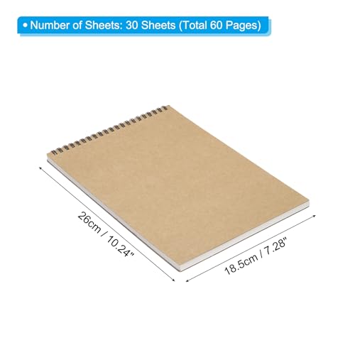 10 x 7 inch Top Spiral Bound Sketchbook, 1Stuks 30 Vellen 60 Pagina's 120GSM Retro Spiraal Sketchbook Notebook voor kunstenaar tekenen Schilderen Schrijven