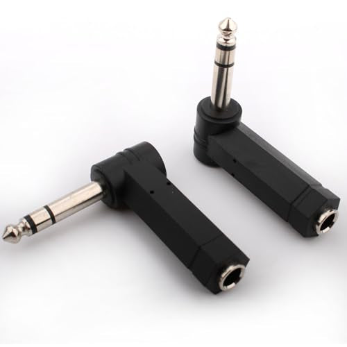 2 stuks rechthoekig 6,35mm TRS 1/4 inch adapter, 6,35mm rechte hoek TRS stekker aan 6,35mm TRS jack, 1/4 inch stereo plug aan 1/4 inch jack